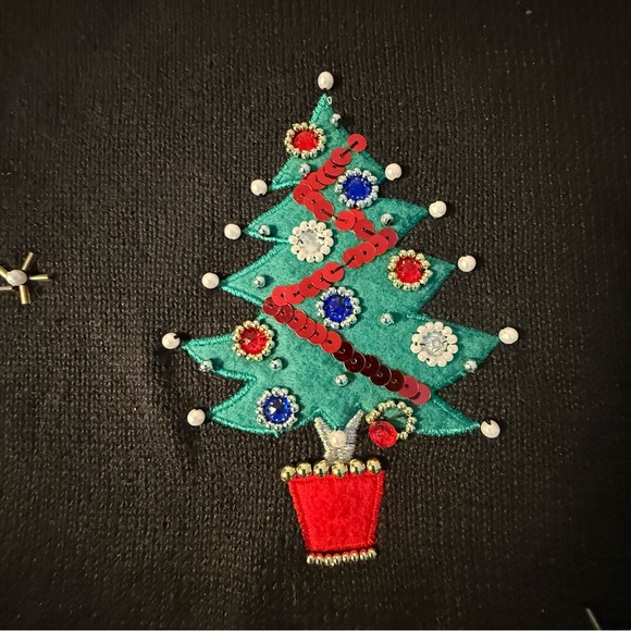 Vtg Christmas Sweater women's 2X Turtle Neck Embroidered Festive Trees Stars - Picture 4 of 11